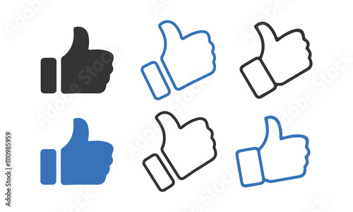 Thumb up icons collection. Thumbs up or like sign. Yes, good symbol. Flat style and outline - stock vector.