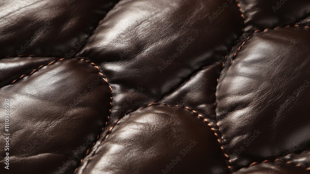 Close-up of Brown Quilted Leather with Stitching
