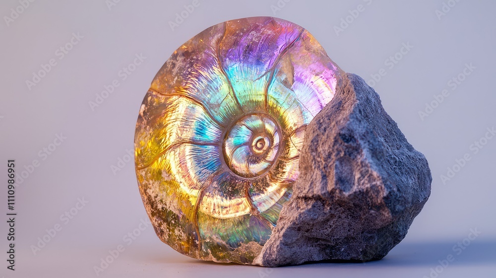 Stunning Rainbow Ammonite Fossil Displaying Vibrant Colors on a Neutral Background, Perfect for Nature, Science, or Art Enthusiasts in Need of Unique Visuals Stunning Rainbow Ammonite Fossil Displaying Vibrant Colors on a Neutral Background, Perfect for Nature, Science, or Art Enthusiasts in Need of Unique Visuals