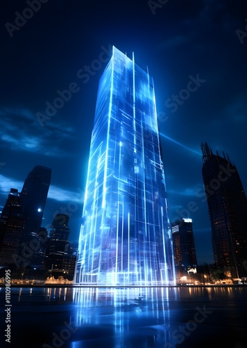 Modern Building in the Night - Cityscape with Blue Lighting