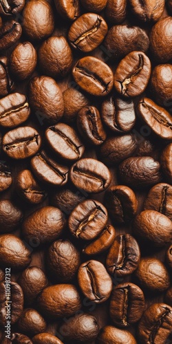 Close-up of Richly Roasted Coffee Beans: A Stunning Visual Feast for Coffee Lovers