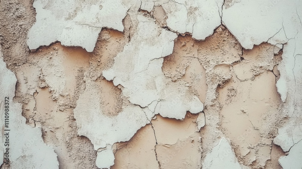 Fototapeta premium Cracked and Peeling White Paint on a Beige Wall