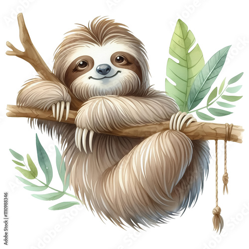 sloth watercolor painting sloth hanging on a branch png clipart cutout transparent isolated
