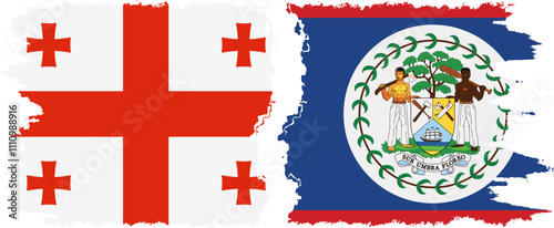 Belize and Georgia grunge flags connection, vector