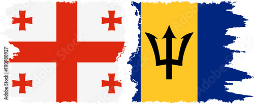 Barbados and Georgia grunge flags connection, vector