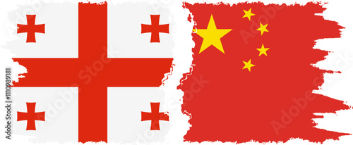 China and Georgia grunge flags connection, vector