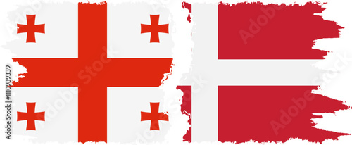 Denmark and Georgia grunge flags connection, vector