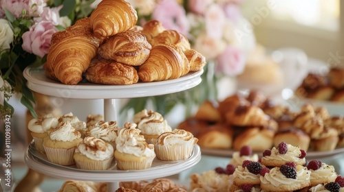 Photo of, A lavish spread of assorted pastries including croissants, muffins