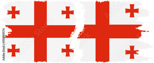Georgia and Georgia grunge flags connection, vector