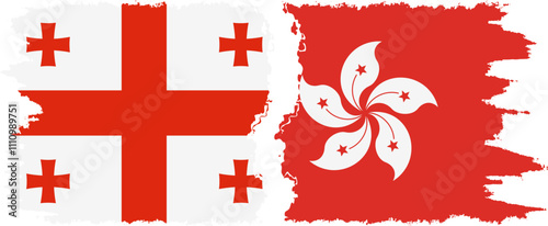 Hong Kong and Georgia grunge flags connection, vector