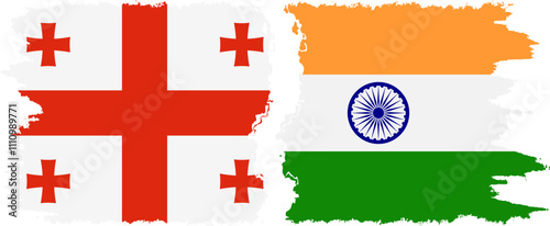 India and Georgia grunge flags connection, vector