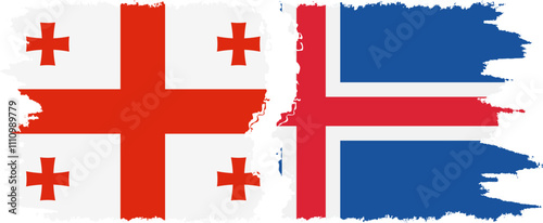 Iceland and Georgia grunge flags connection, vector