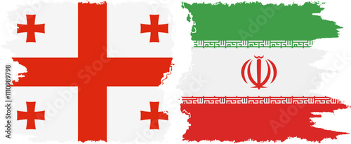 Iran and Georgia grunge flags connection, vector
