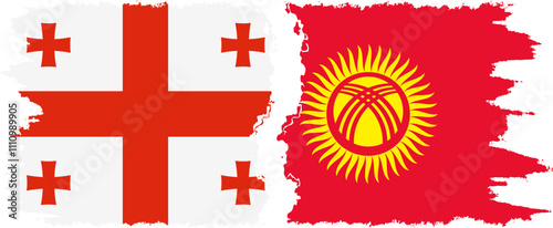 Kyrgyzstan and Georgia grunge flags connection, vector