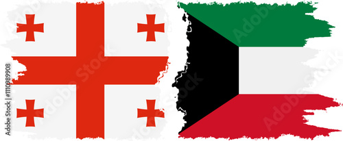 Kuwait and Georgia grunge flags connection, vector