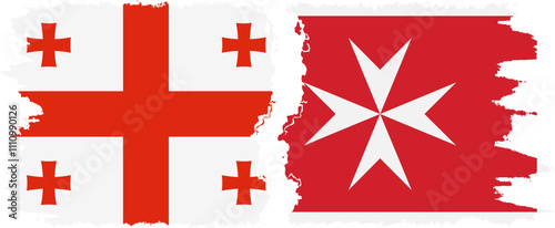 Malta and Georgia grunge flags connection, vector