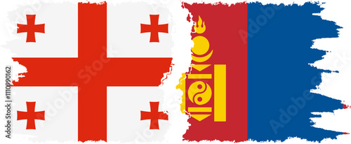 Mongolia and Georgia grunge flags connection, vector