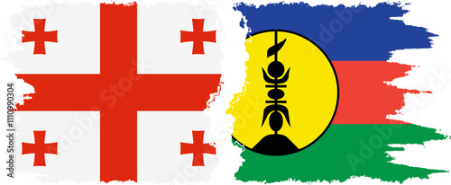 New Caledonia and Georgia grunge flags connection, vector