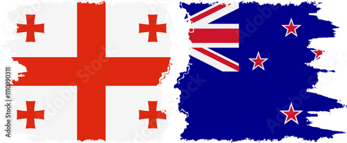 New Zealand and Georgia grunge flags connection, vector