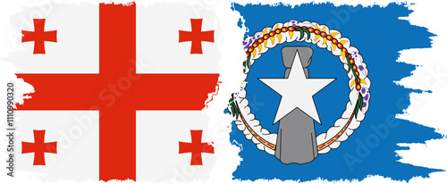 Northern Mariana Islands and Georgia grunge flags connection, vector
