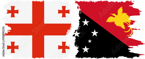 Papua New Guinea and Georgia grunge flags connection, vector