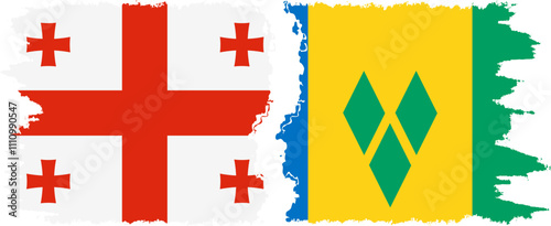Saint Vincent and the Grenadines and Georgia grunge flags connection, vector