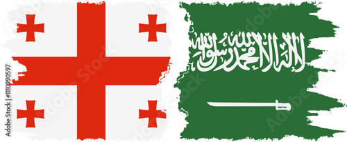Saudi Arabia and Georgia grunge flags connection, vector