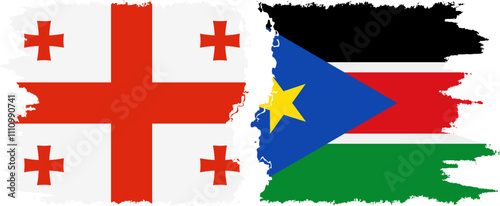South Sudan and Georgia grunge flags connection, vector