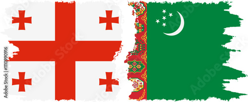 Turkmenistan and Georgia grunge flags connection, vector