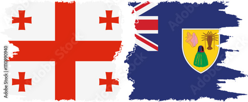 Turks and Caicos and Georgia grunge flags connection, vector