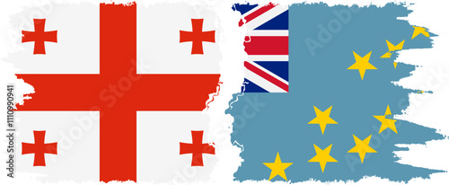 Tuvalu and Georgia grunge flags connection, vector