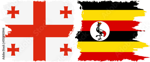 Uganda and Georgia grunge flags connection, vector