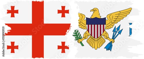 United States Virgin Islands and Georgia grunge flags connection, vector