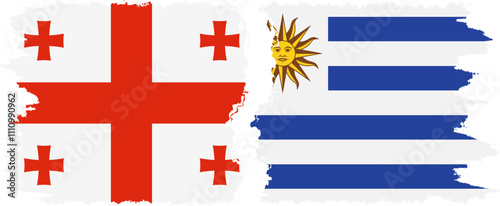 Uruguay and Georgia grunge flags connection, vector