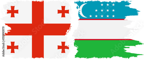 Uzbekistan and Georgia grunge flags connection, vector