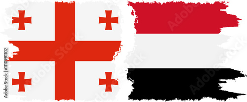 Yemen and Georgia grunge flags connection, vector
