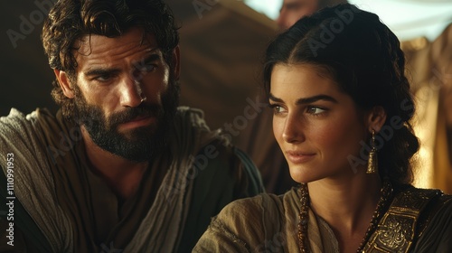 Intimate Moment Between Two Characters in a Historical Setting Evoking Emotions and Stories of Ancient Civilizations, Reflecting Culture, Connection, and Humanity