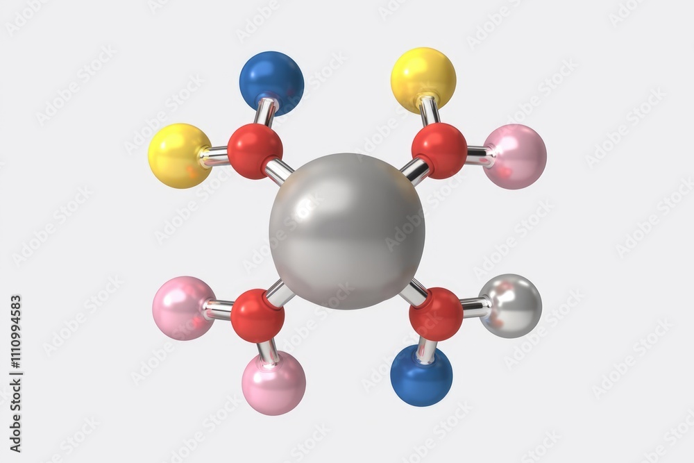 3D rendering of a molecule with colorful atoms 3D rendering of a molecule with colorful atoms