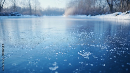 Close-up of a Frozen Lake Surface with Tiny Ice Crystals photo