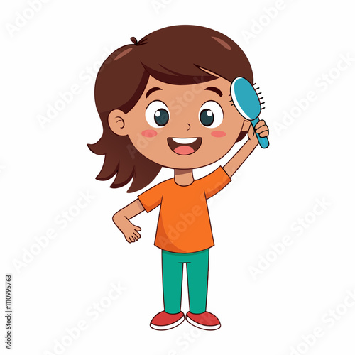 vector illustration kid brushing hair

