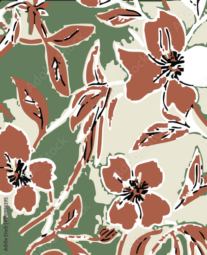 Abstract Big flowers pattern, upscale floral pattern. graphical textures floral, trendy colors pattern , flowers background with leaves. vector illustration.