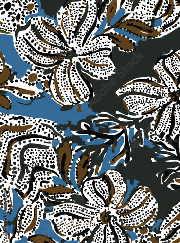 Abstract Big flowers pattern, upscale floral pattern. graphical textures floral, trendy colors pattern , flowers background with leaves. vector illustration.