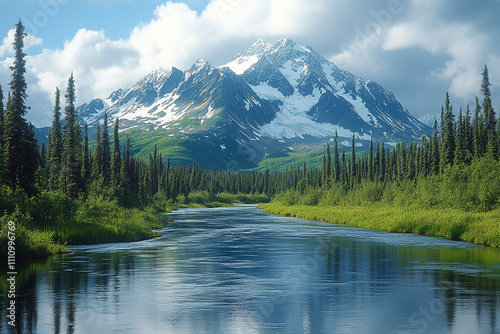Majestic Mountain River Scenic Alaskan Wilderness