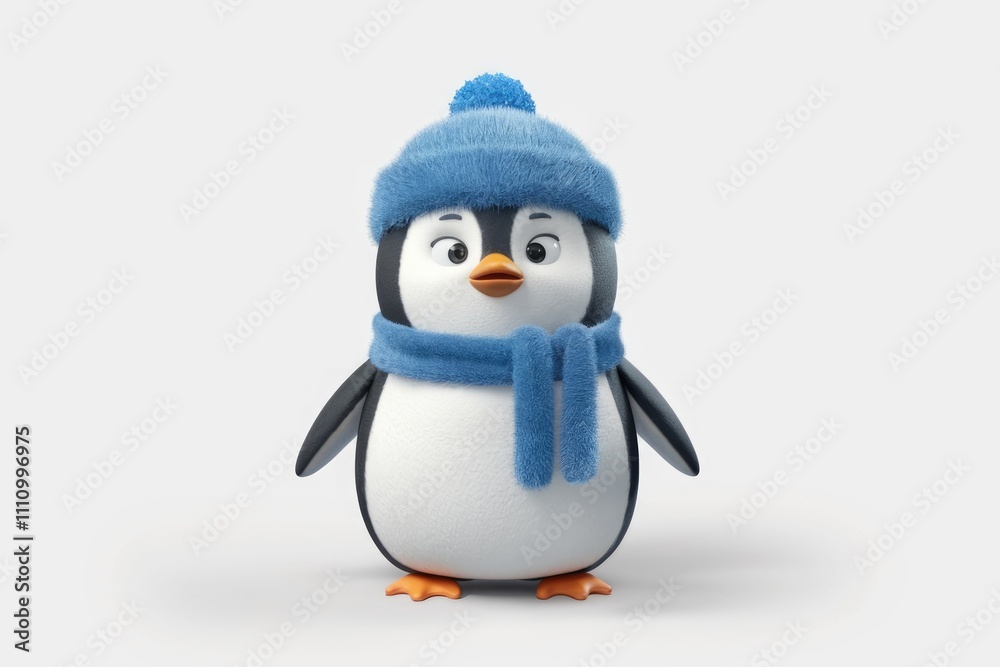 Obraz premium A cute penguin wearing a blue hat and scarf