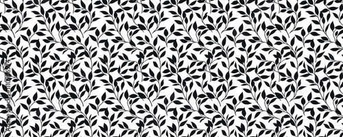 seamless pattern of Black white  elegant leaves nature botanical minimalist design spring 