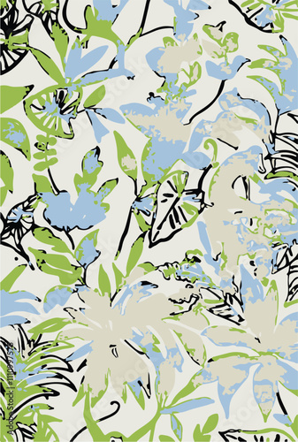 Abstract Big flowers pattern, upscale floral pattern. graphical textures floral, trendy colors pattern , flowers background with leaves. vector illustration.
