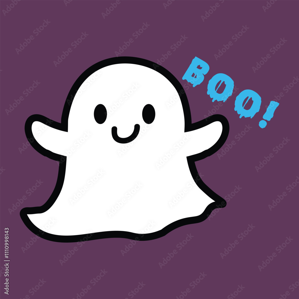 Little cute ghost Cartoon spooky character flat style isolated on Dusty Purple background minimal illustration Little cute ghost Cartoon spooky character flat style isolated on Dusty Purple background minimal illustration