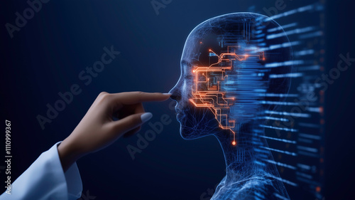 Exploring the synergy of human touch and artificial intelligence  futuristic in a cutting-edge lab setting showcasing future possibilities.