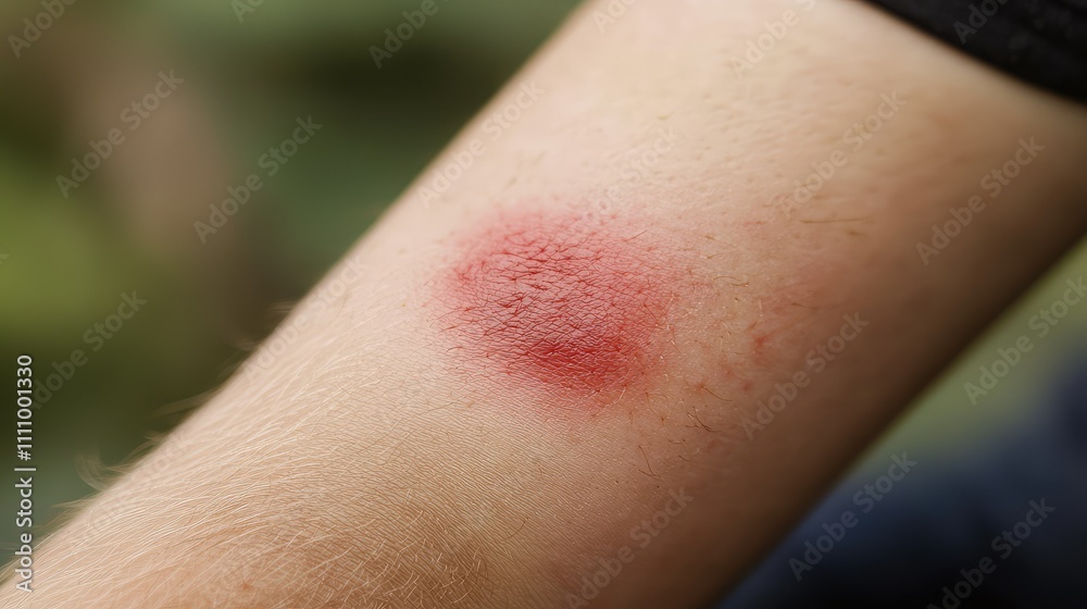 Fototapeta premium Close-Up Image of a Red Skin Injury on an Arm Showing Inflammation and Irritation, Perfect for Health and Medical Related Topics and Articles
