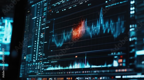 Colorful Digital Data Visualization on Screen Showing Complex Graphs and Charts for Data Analysis, Business Intelligence, and Financial Markets Insights